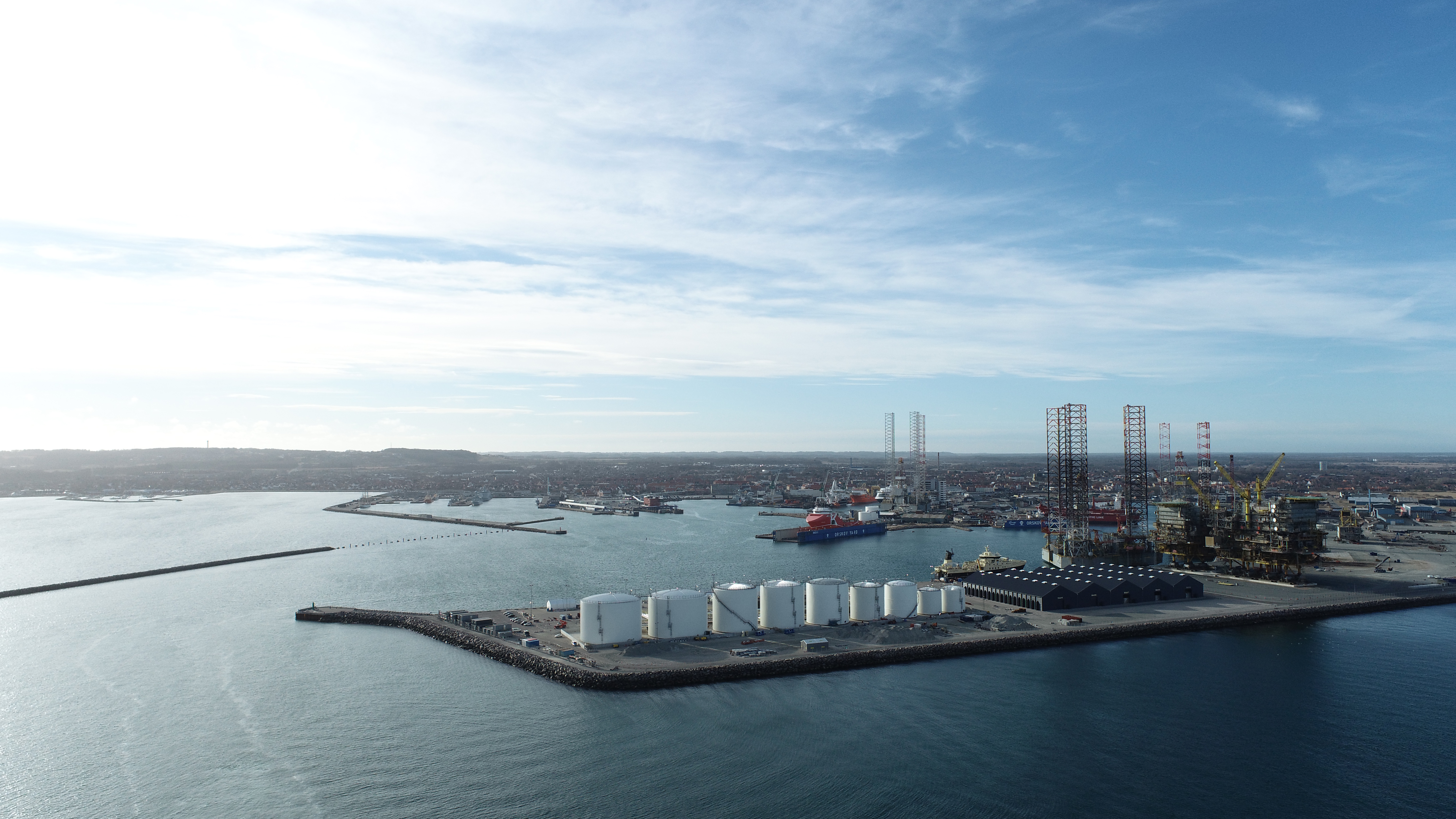 Aerial view of a Stena Oil terminal in Frederikshavn